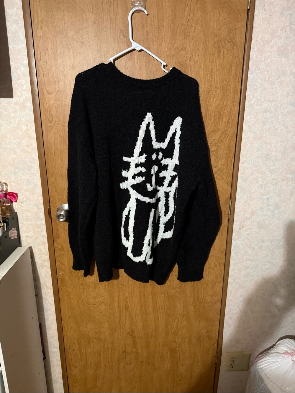 Aelfric Eden Black Knit Sweater with White Cat Graphic